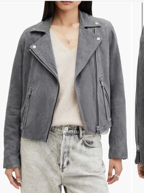 AllSaints Gray Suede Moto Jacket